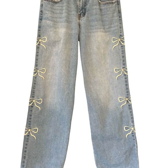 Flying Angel Y2K Baggy Bow Embroidered Jeans, Sz 5/27 - Picture 5 of 16